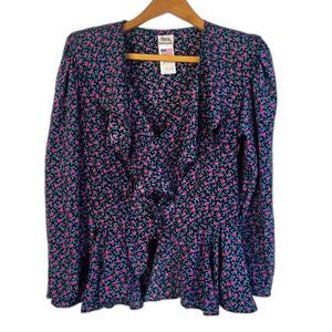 Sandy Sandy VTG NWT Floral Ruffled Peplum Blouse Cottage Core USA Made Sz 11/12